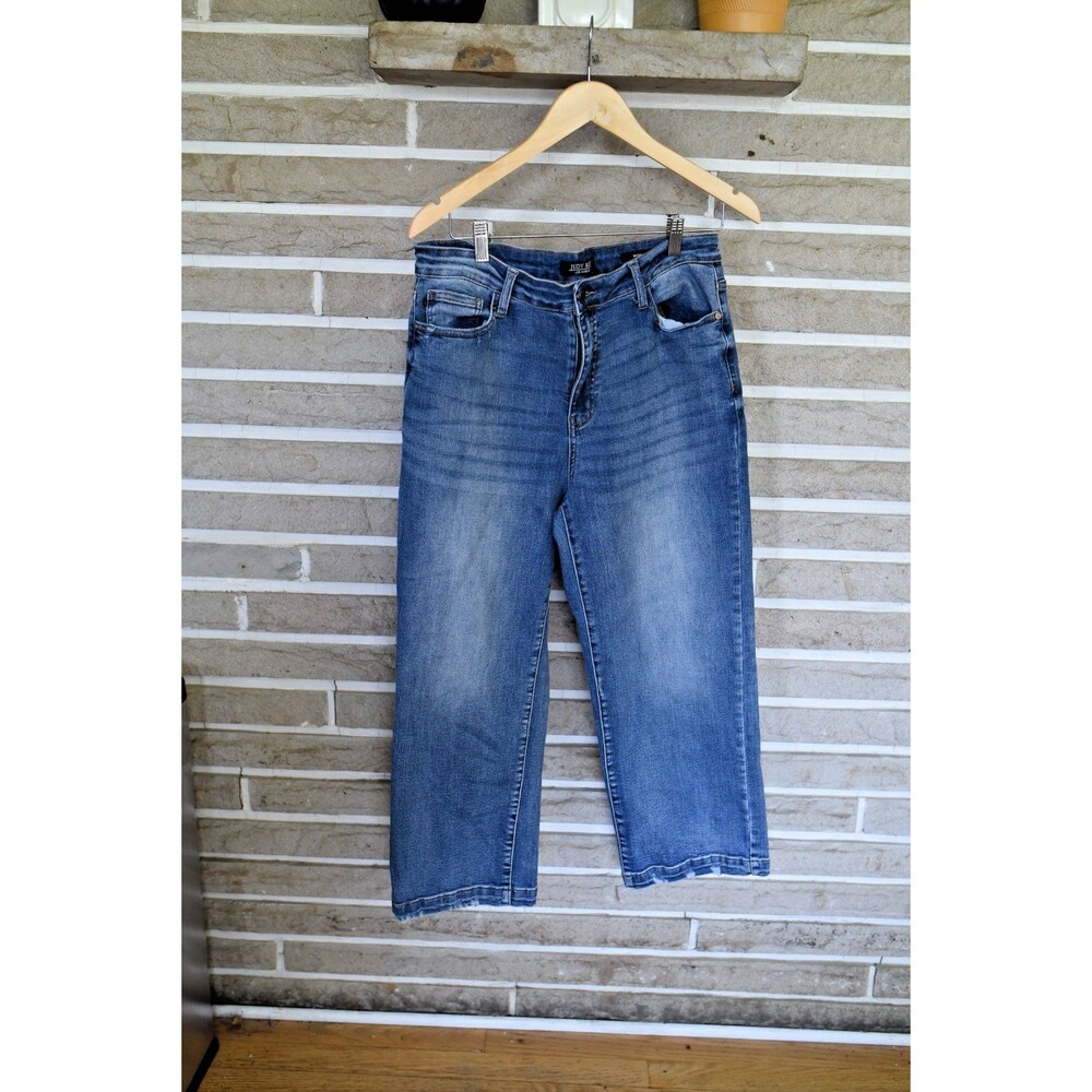 Judy Blue Jeans Womens 13/31 Blue Cropped Wide Leg Stretch Denim high rise 88592